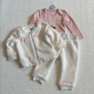 Guess Pink and Cream Baby Outfit 3 Pc Set NWT